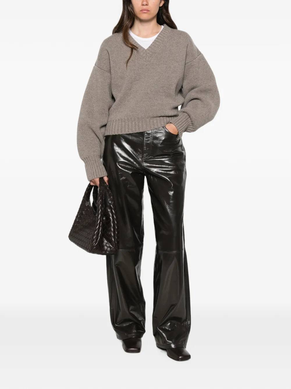 Róhe Lakleren baggy broek Bruin