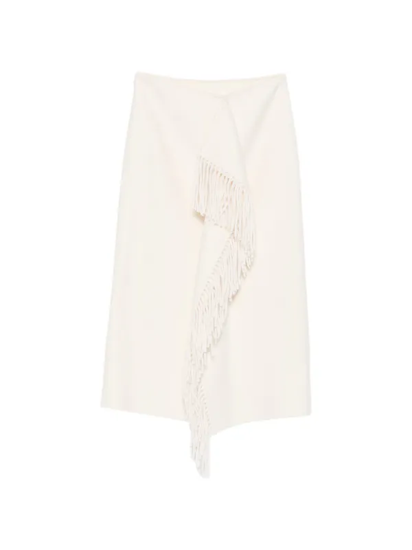 Róhe Double-faced Fringe Midi Skirt in Neutrals