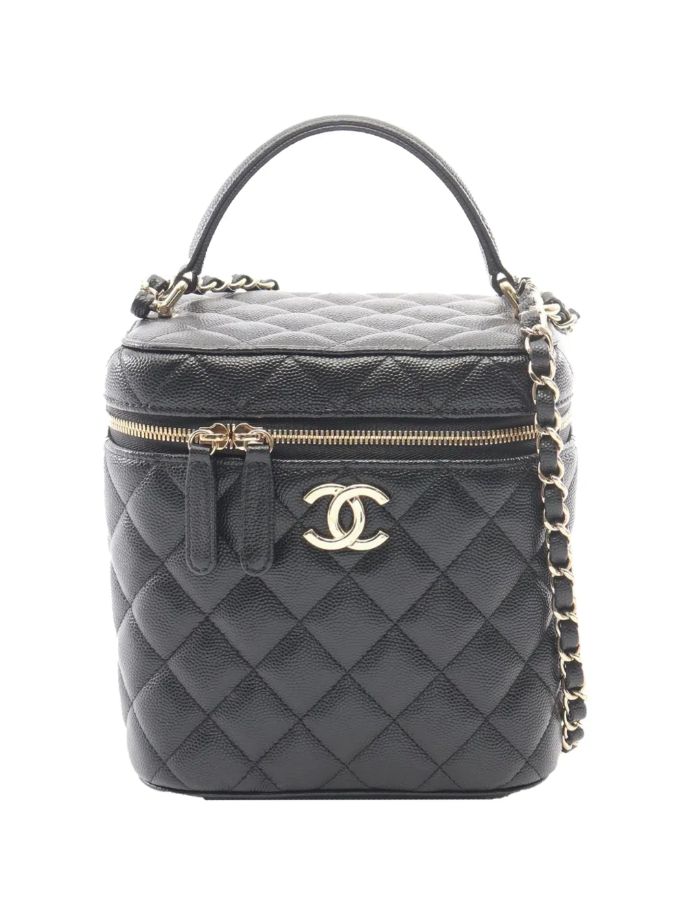 CHANEL Pre-Owned 2021-2026 CC Quilted Caviar Top Handle Vanity with Chain satchel - Black