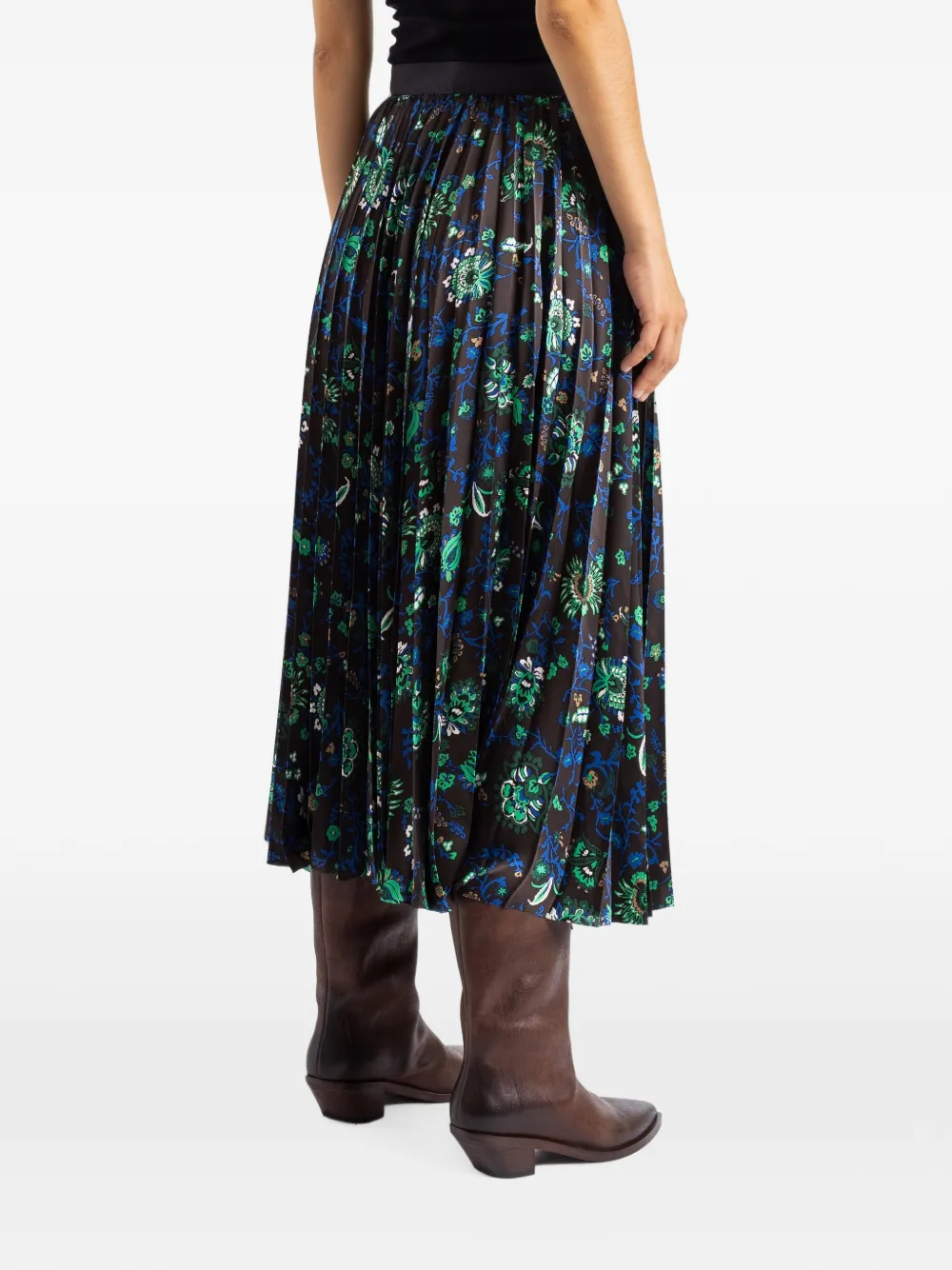 sacai Floral-print Pleated Midi Skirt in Brown, view 4