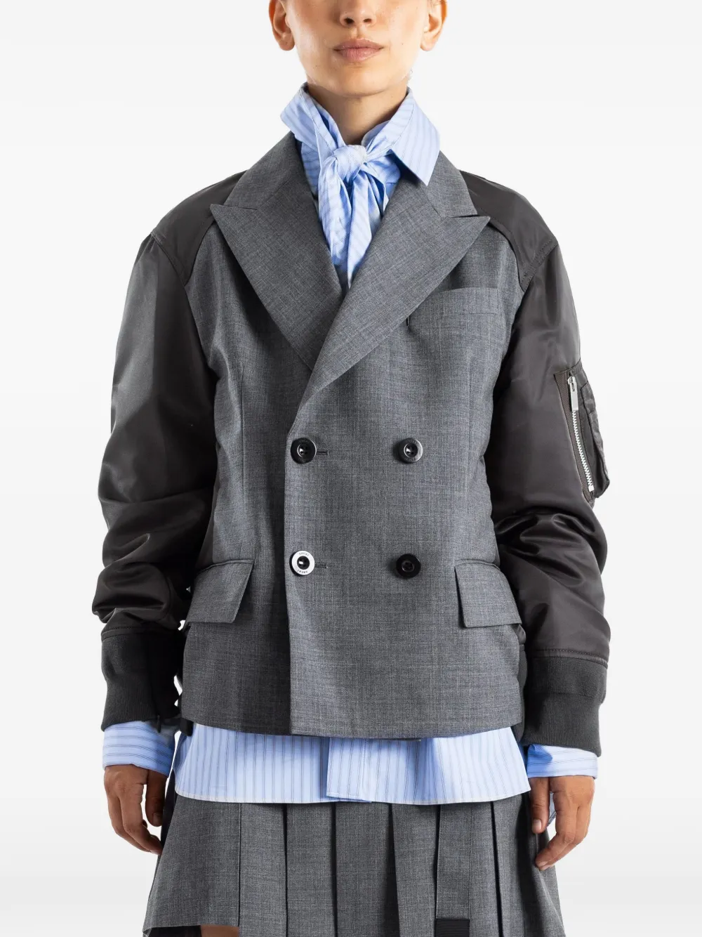 sacai double-breasted hybrid jacket - Grigio