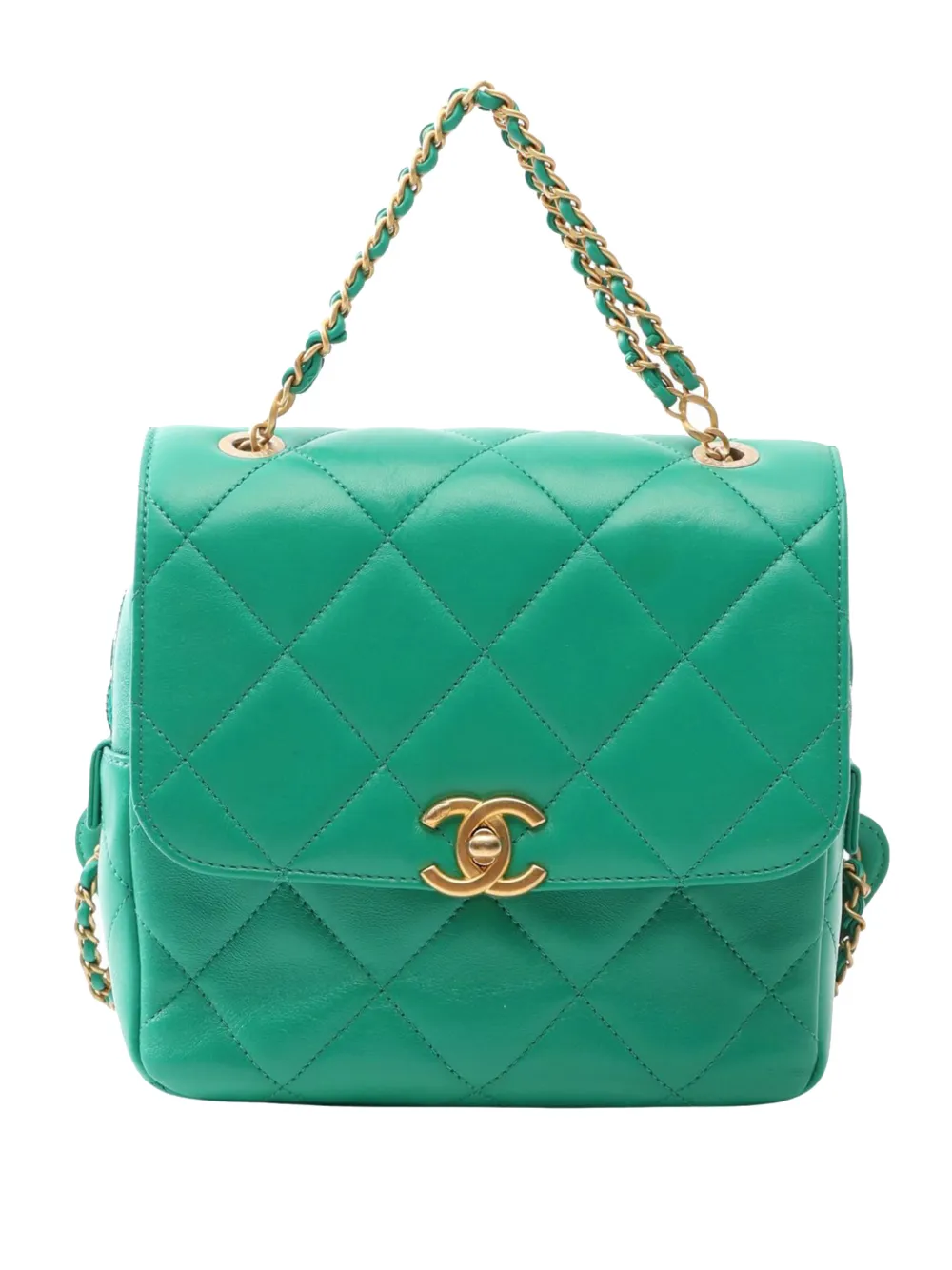 CHANEL Pre-Owned 2021-2026 Quilted Lambskin Chain Melody backpack - Green