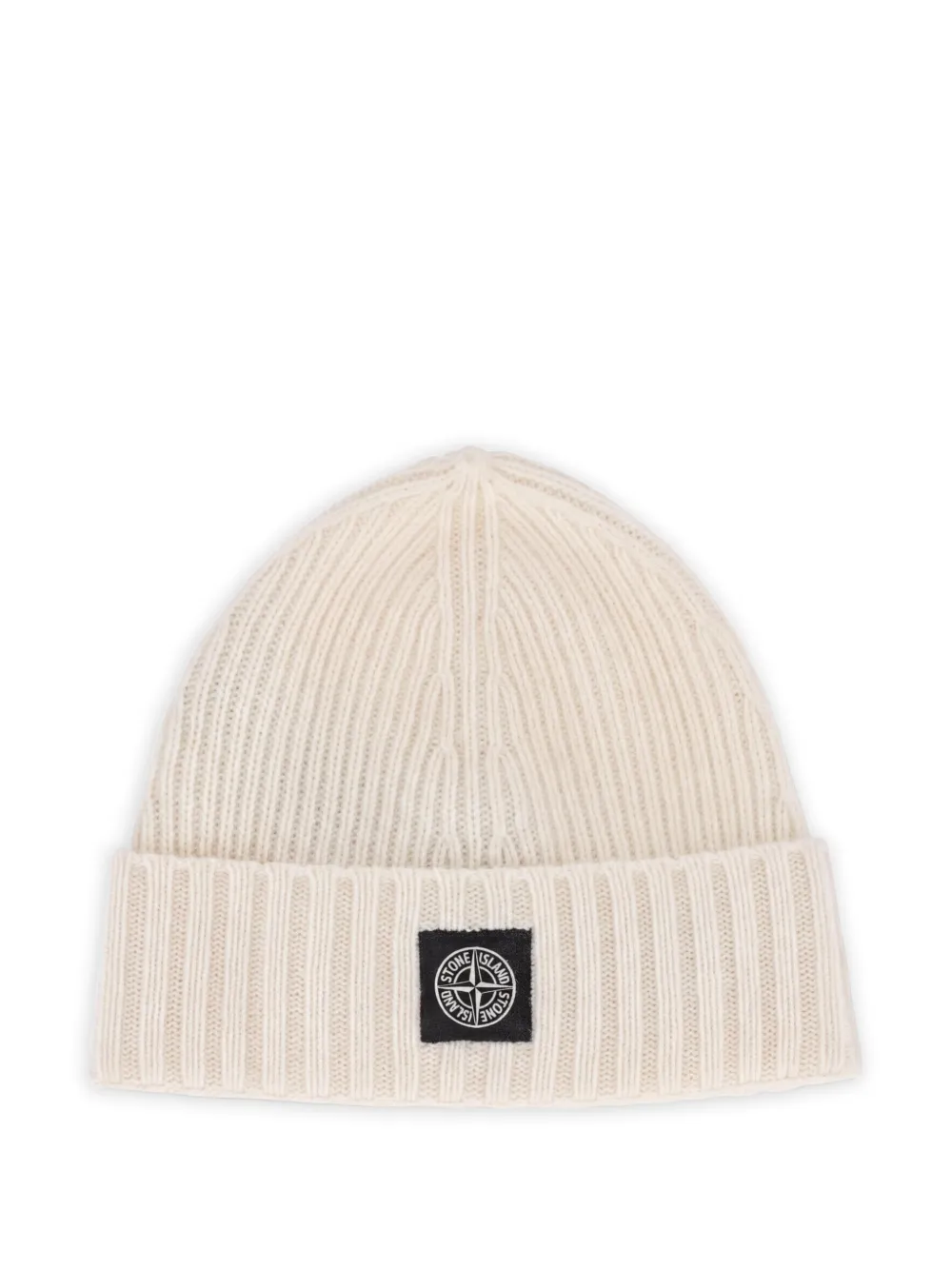 Stone Island Junior ribbed-knit logo-patch beanie hat - Toni neutri