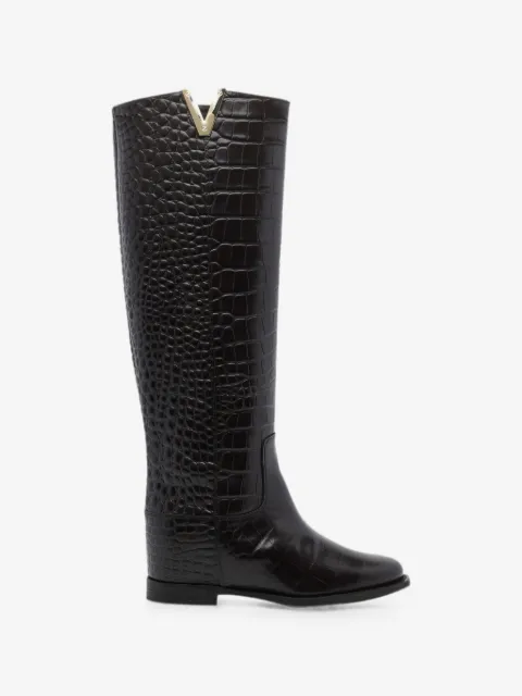 Via Roma 15 croc-effect VLogo boots