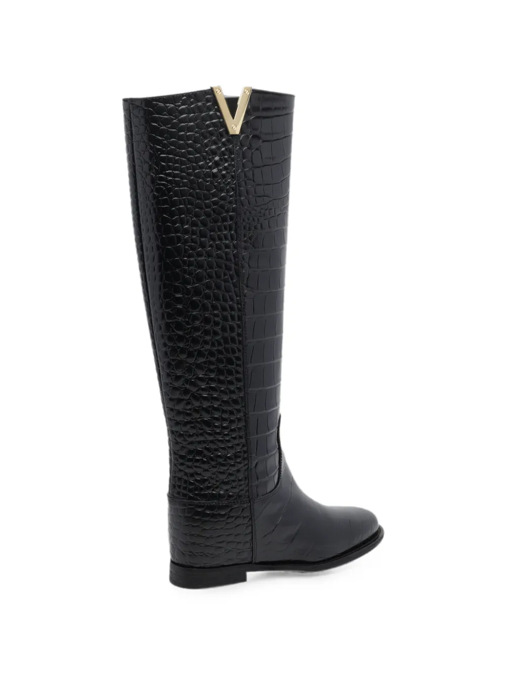 Via Roma 15 croc-effect knee-high leather boots Zwart