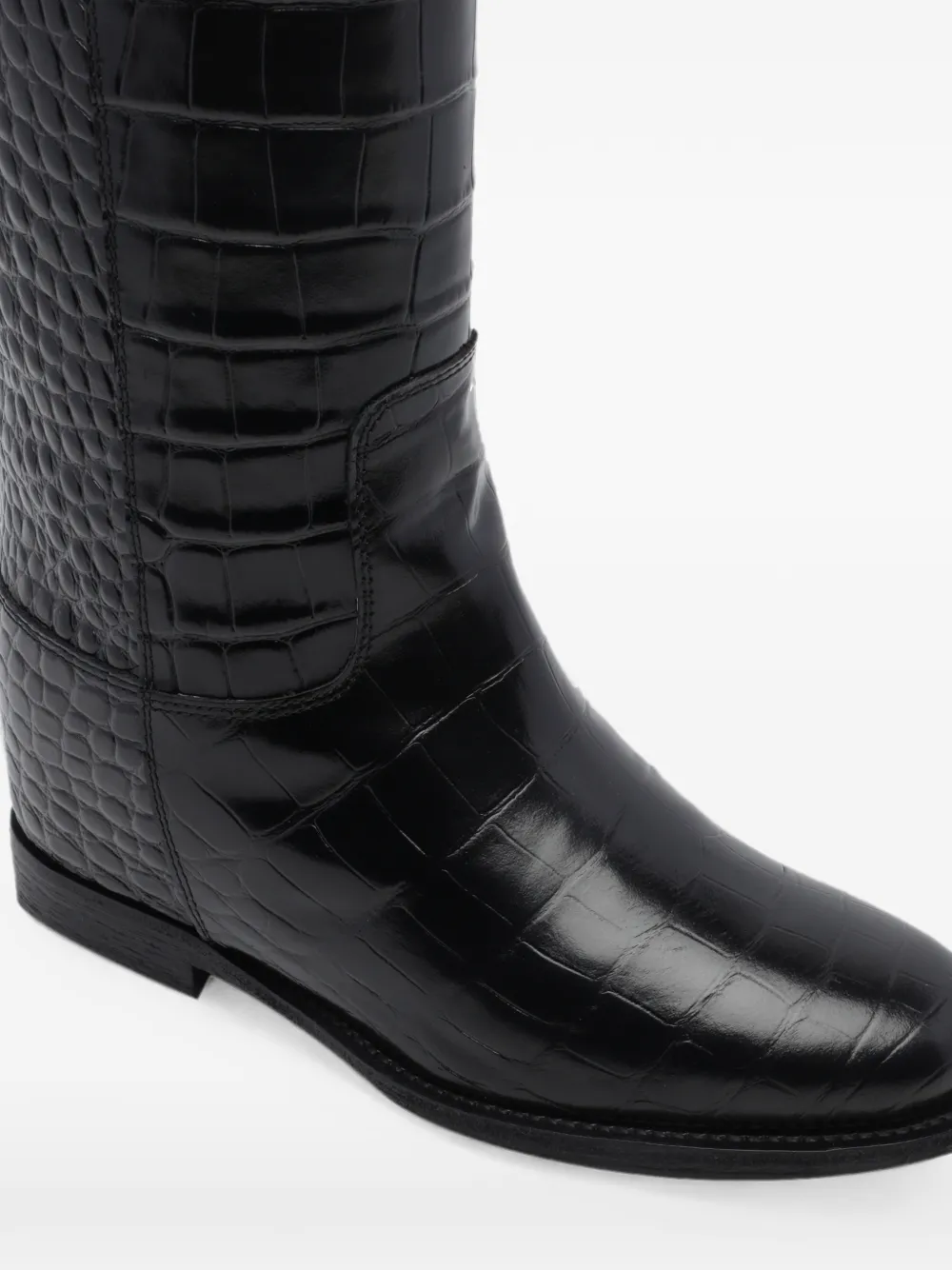 Via Roma 15 croc-effect knee-high leather boots Zwart
