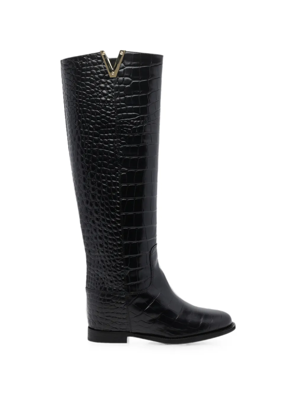Via Roma 15 croc-effect knee-high leather boots Zwart