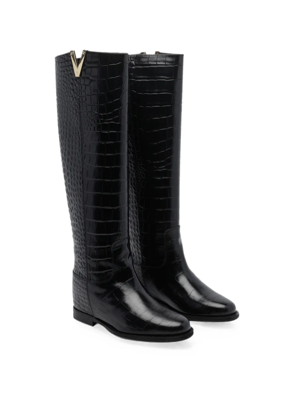 Via Roma 15 croc-effect knee-high leather boots Zwart