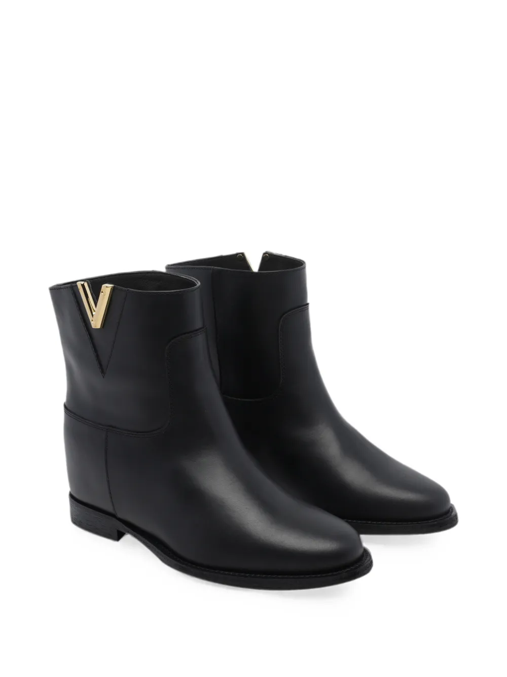 Via Roma 15 logo-plaque leather ankle boots Zwart