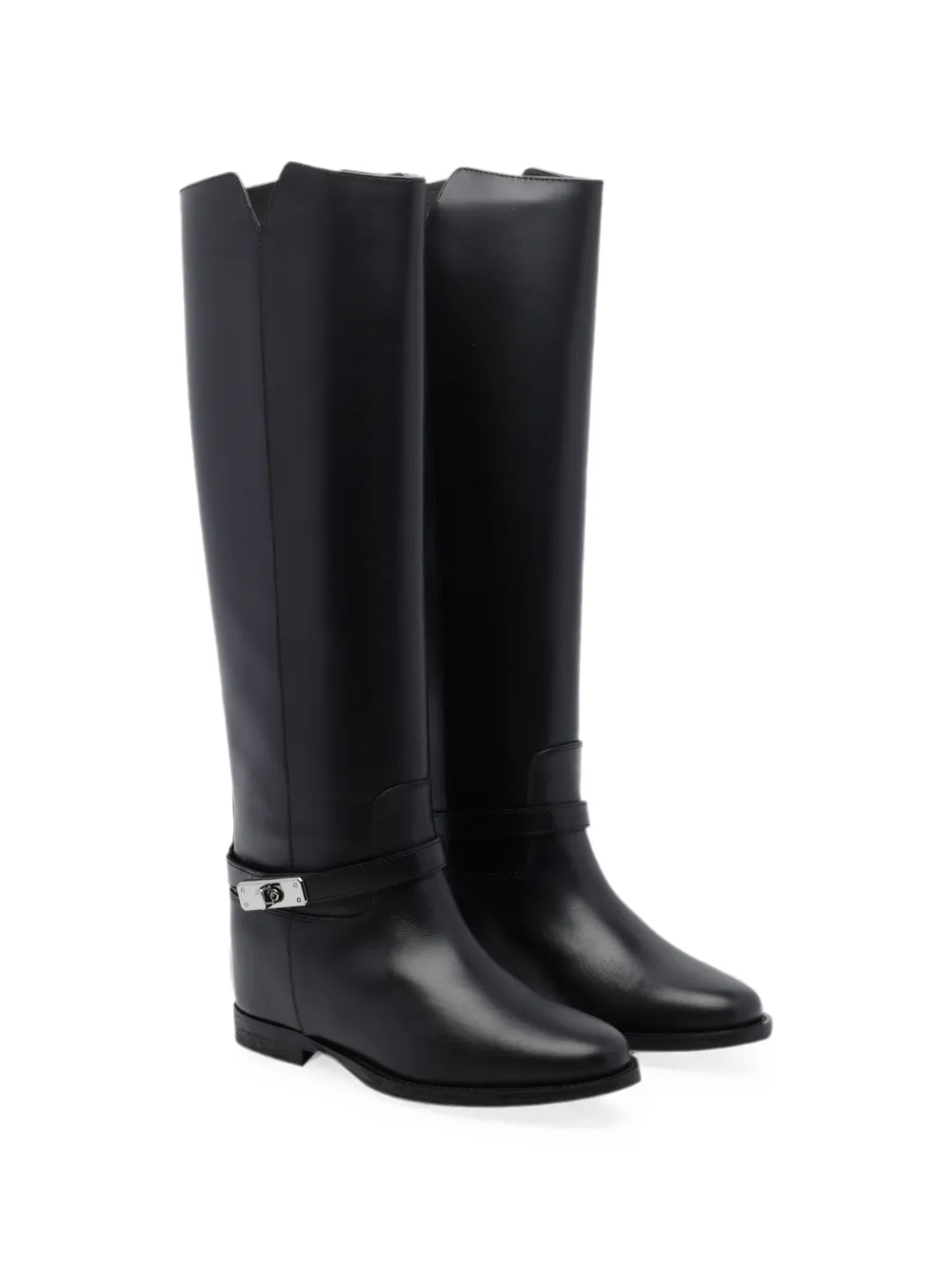 Via Roma 15 padlock leather boots Zwart