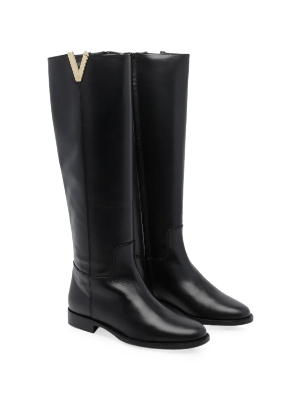 Via Roma 15 V-logo leather knee-high boots Zwart