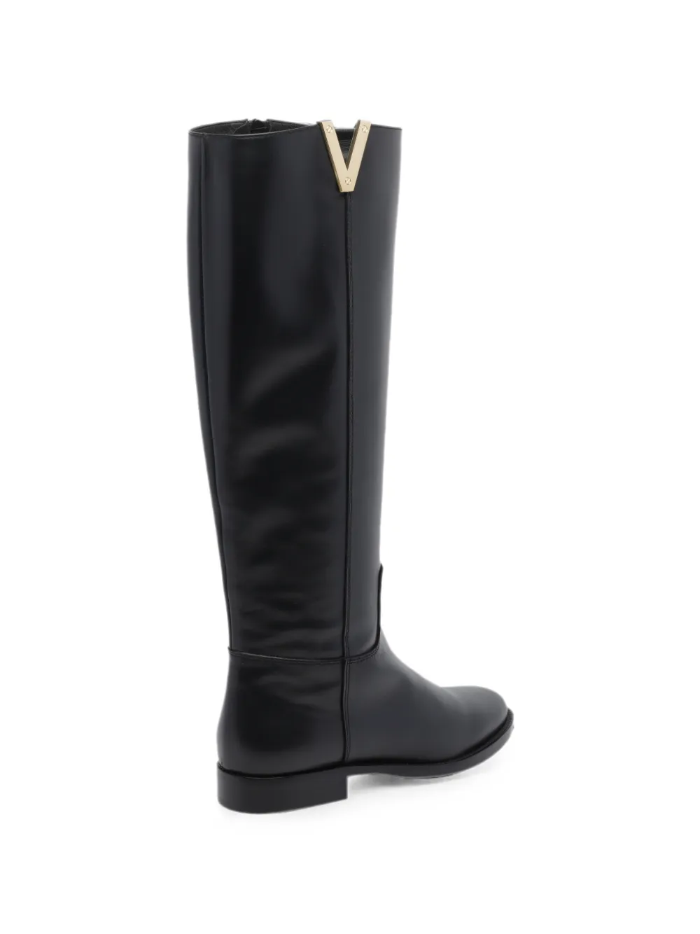 Via Roma 15 V-logo leather knee-high boots Zwart