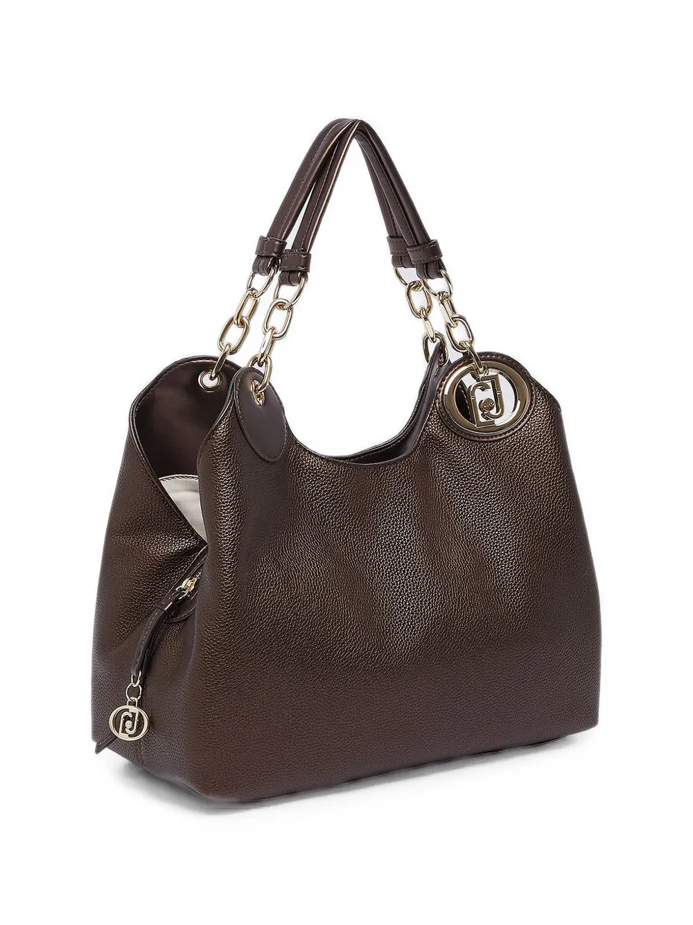 LIU JO Medium shopper met schakelketting en logoplakkaat Bruin