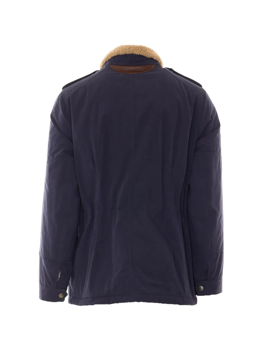 Brunello Cucinelli Jack met lammy kraag en meerdere zakken Blauw