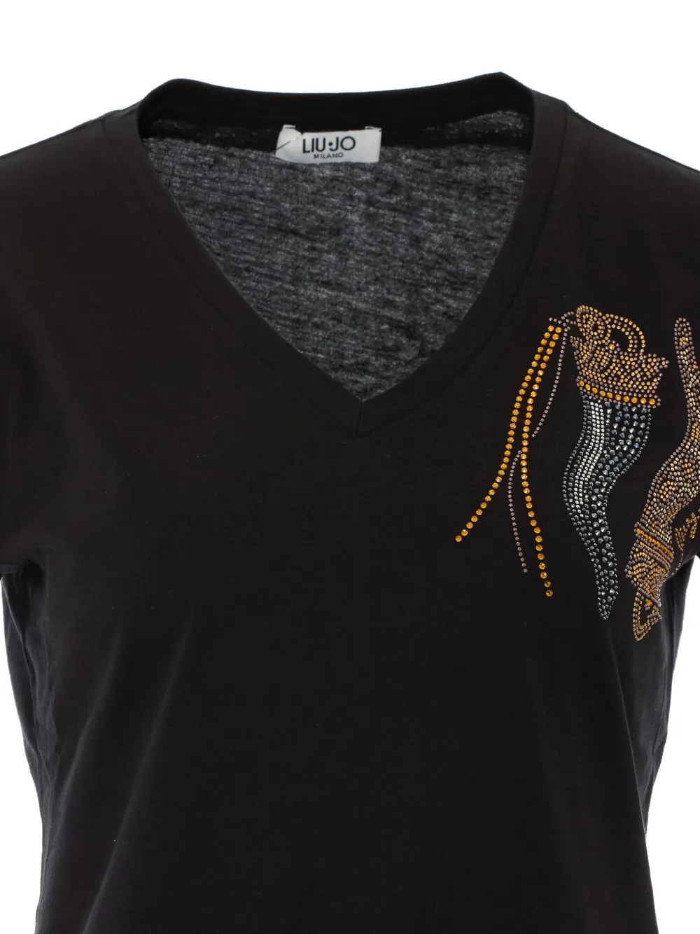 LIU JO T-shirt met V-hals en verfraaid met stras Zwart