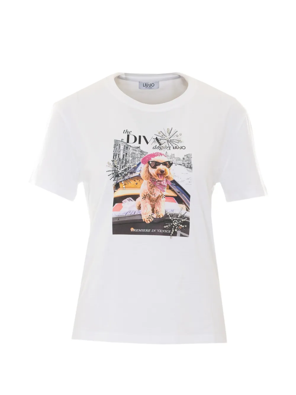 LIU JO graphic-print rhinestone-embellished T-shirt - Bianco