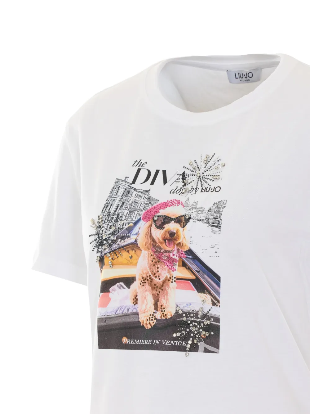 LIU JO T-shirt verfraaid met stras en grafische print Wit