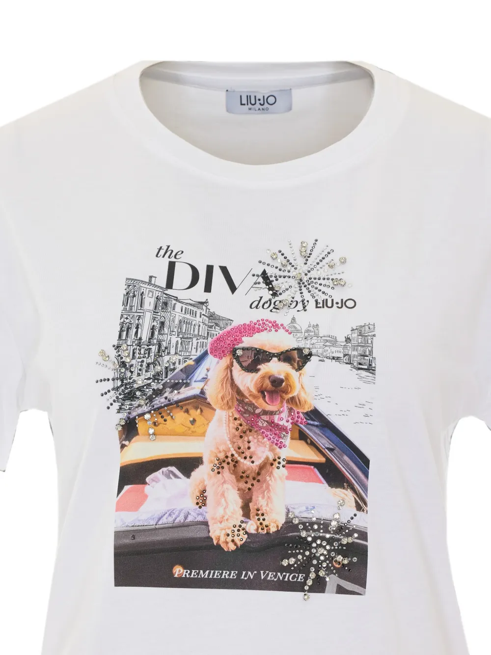 LIU JO T-shirt verfraaid met stras en grafische print Wit