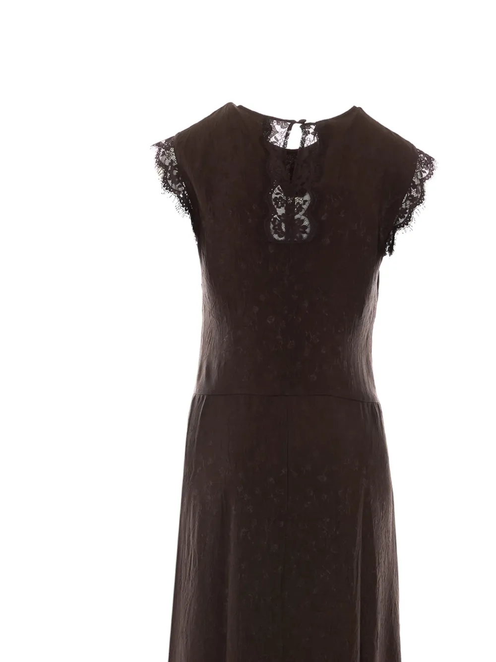 PINKO maxi-dress met bloemenjacquard en kanten afwerking Bruin