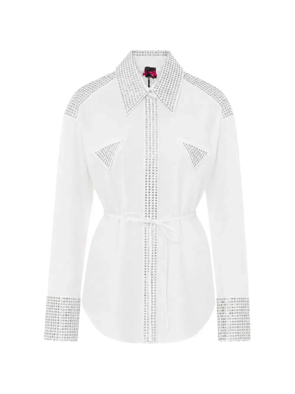 PINKO stud-embellished tie-waist shirt - White