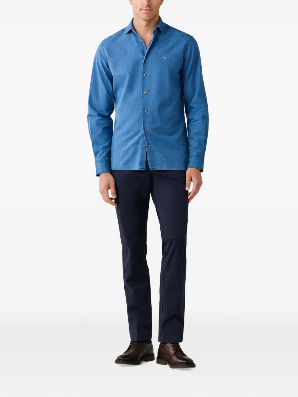 Hackett London Overhemd met geborduurd logo Blauw