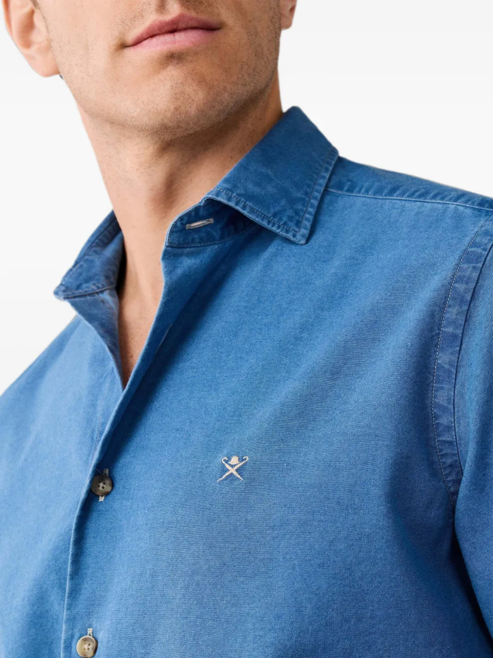 Hackett London embroidered-logo tailored-fit Shirt | Blue | FARFETCH