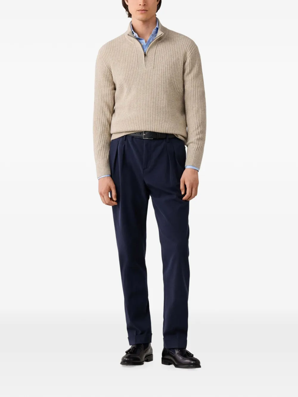 Hackett London Ribgebreide trui met rits Zwart