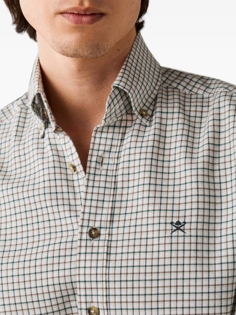 Hackett London Geruit overhemd Wit