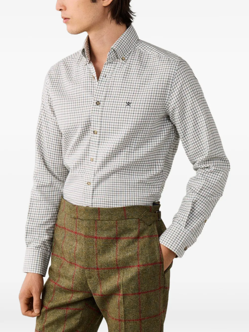 Hackett London Geruit overhemd Wit
