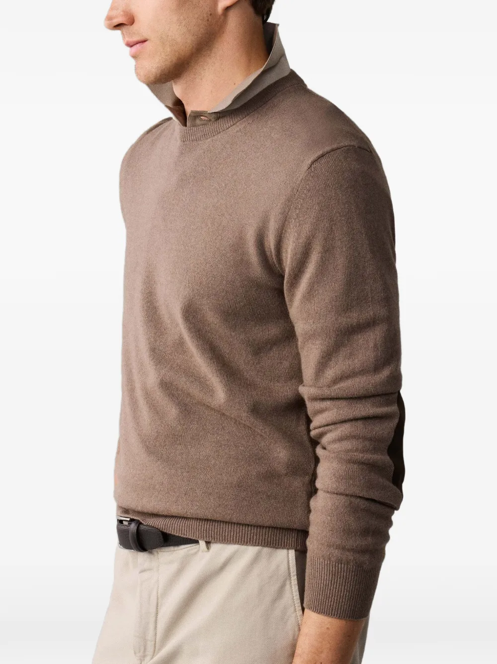 Hackett London Trui met ronde hals en elleboogpatch Bruin