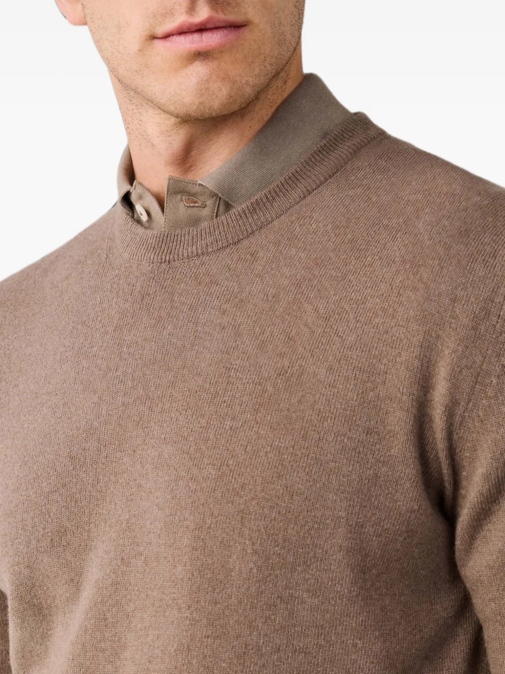 Hackett London Trui met ronde hals en elleboogpatch Bruin
