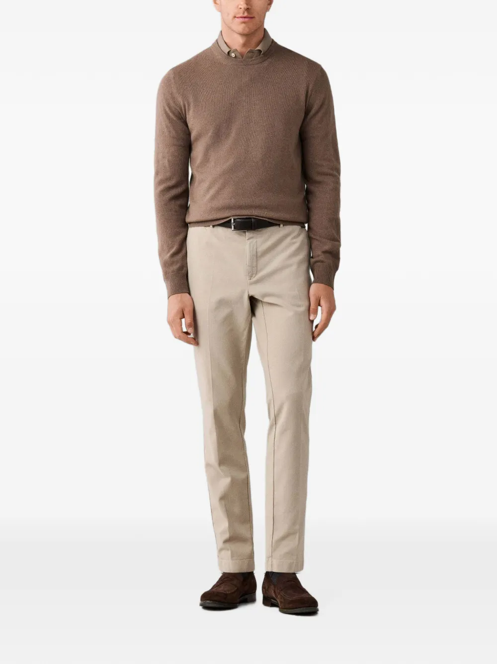 Hackett London Trui met ronde hals en elleboogpatch Bruin
