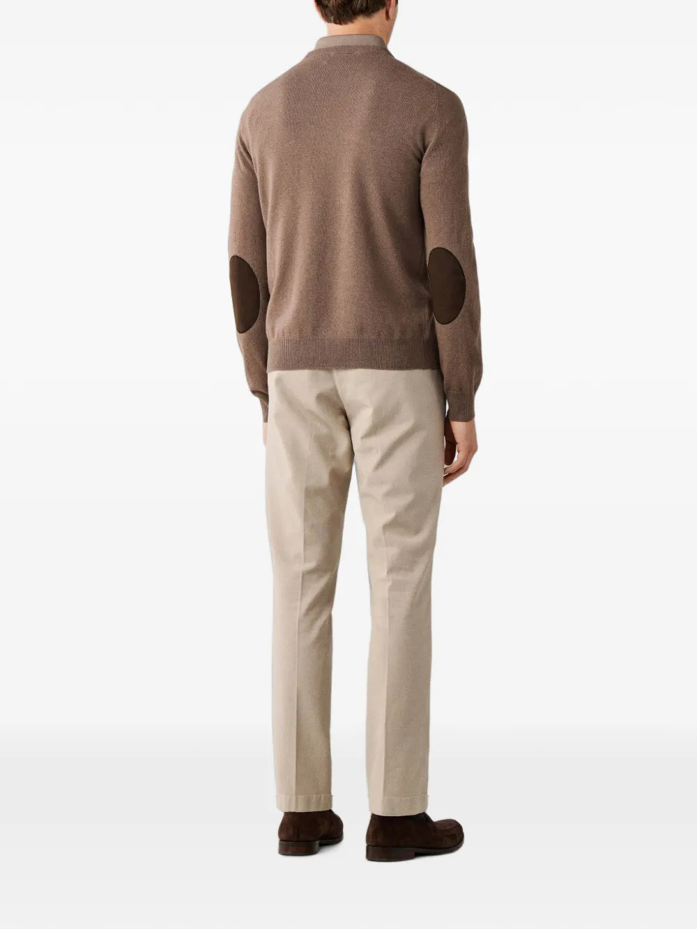 Hackett London Trui met ronde hals en elleboogpatch Bruin