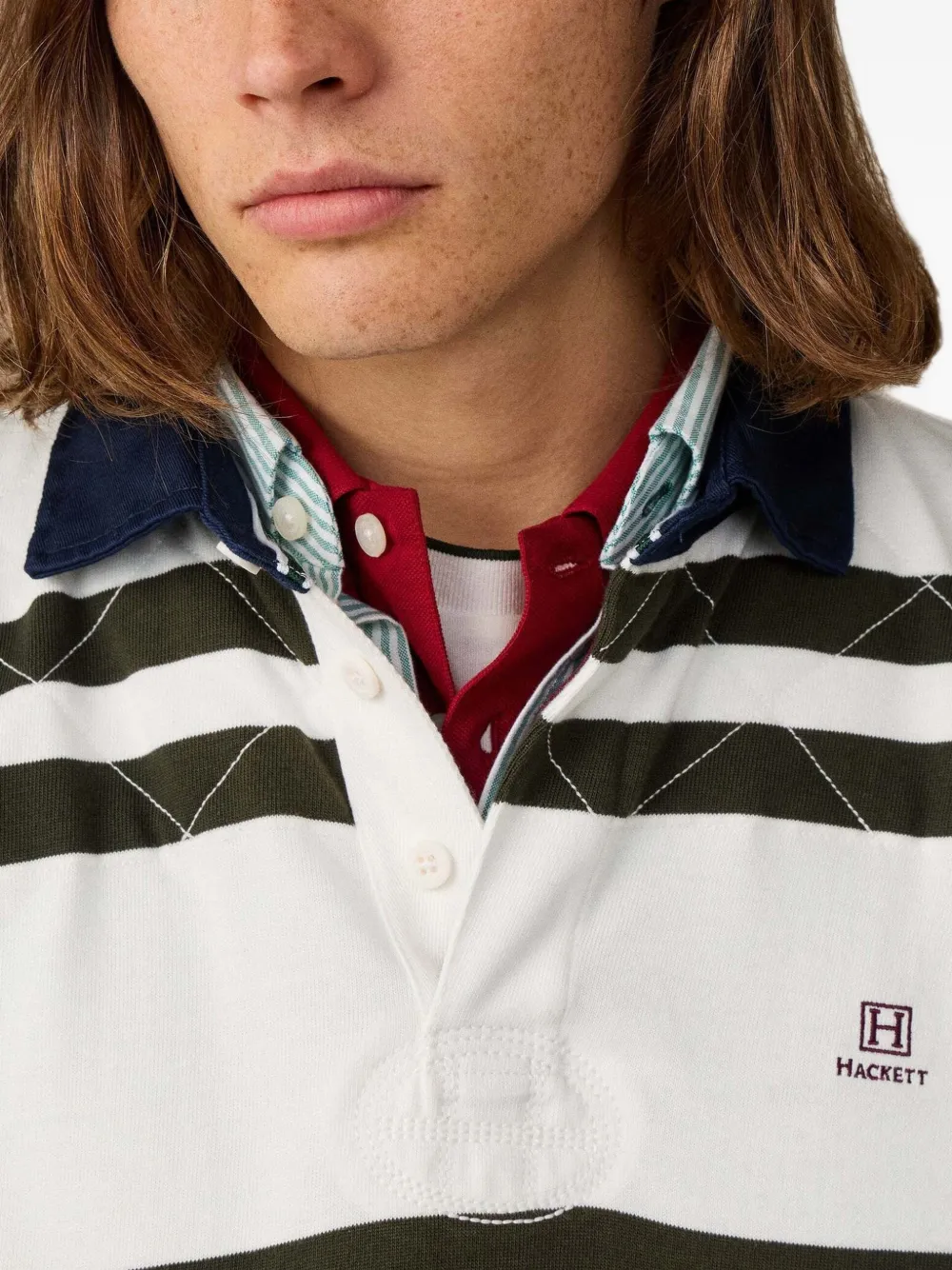 Hackett London Gestreept poloshirt met lange mouwen Wit