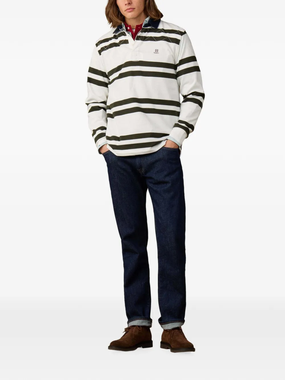 Hackett London Gestreept poloshirt met lange mouwen Wit