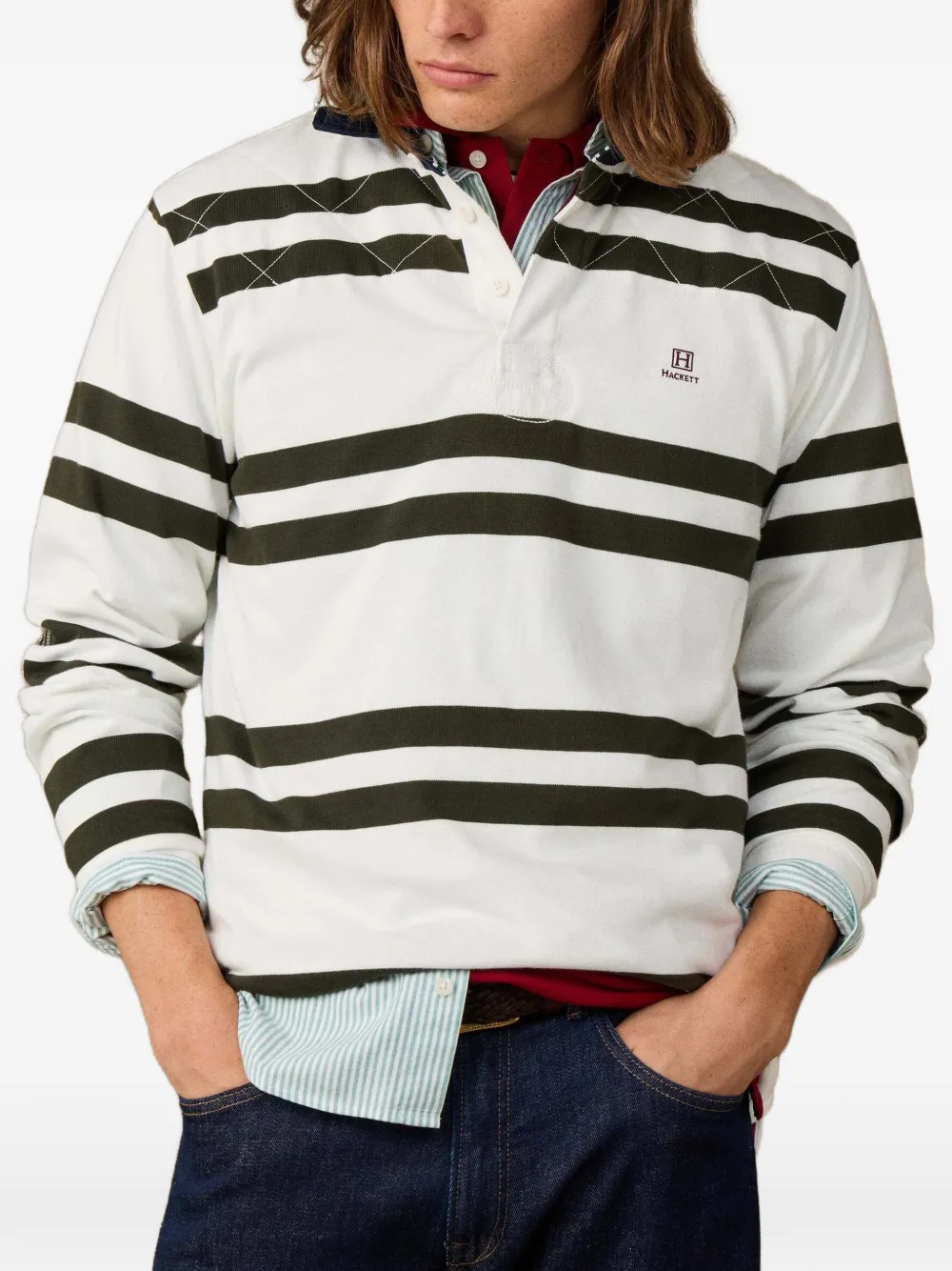 Hackett London Gestreept poloshirt met lange mouwen Wit
