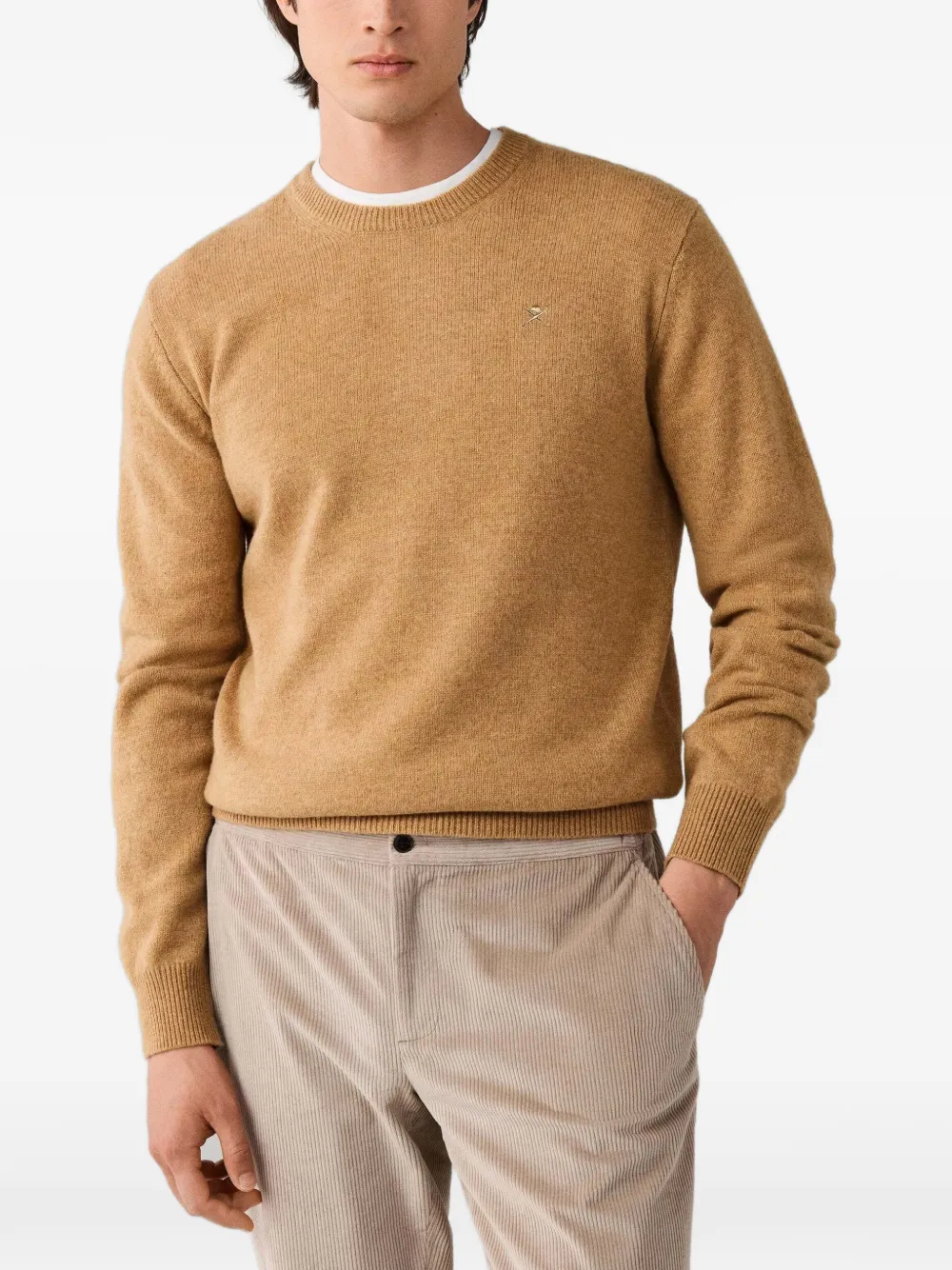 Hackett London Lamswol gebreide trui met ronde hals Beige