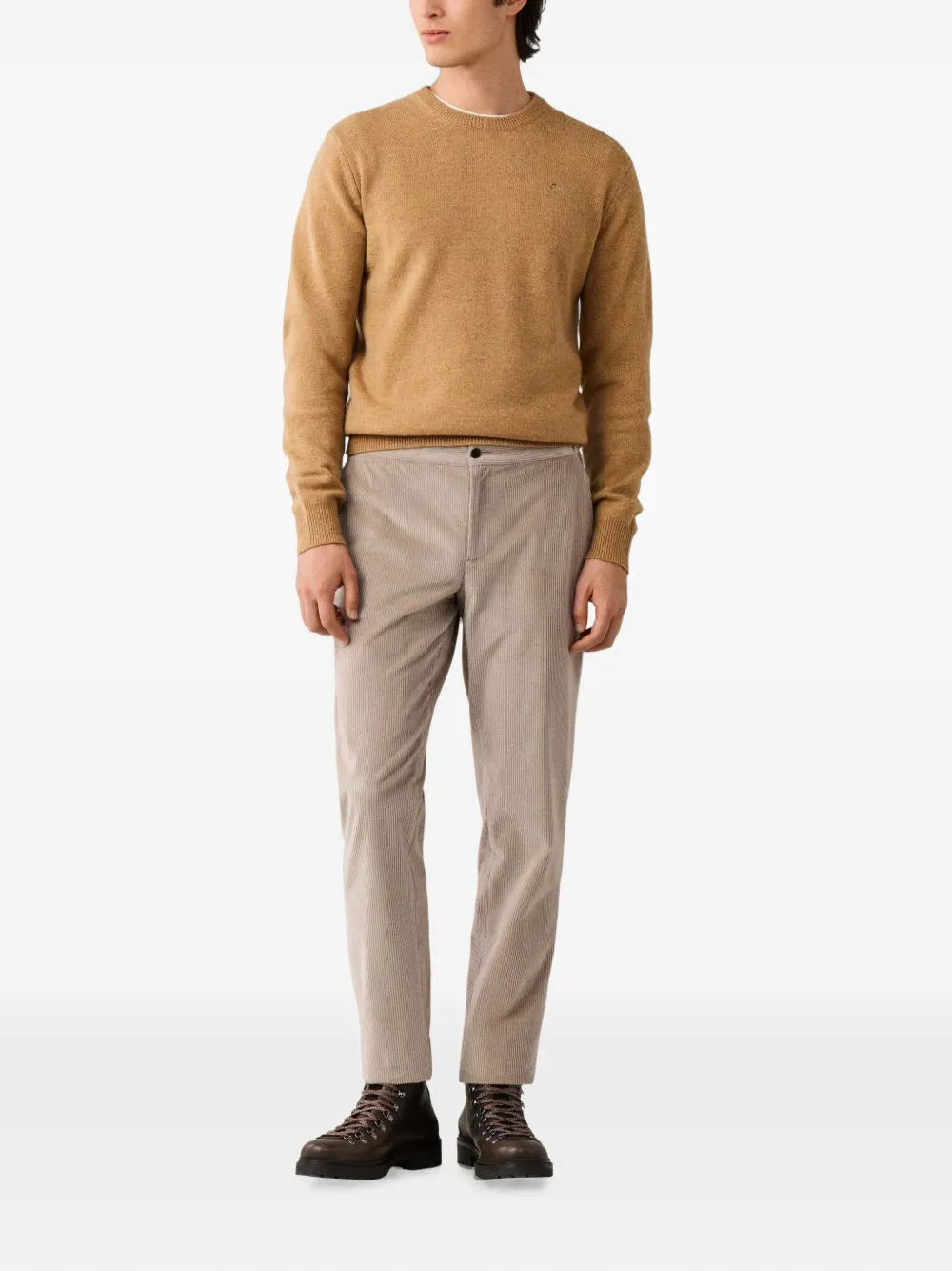 Hackett London Lamswol gebreide trui met ronde hals Beige
