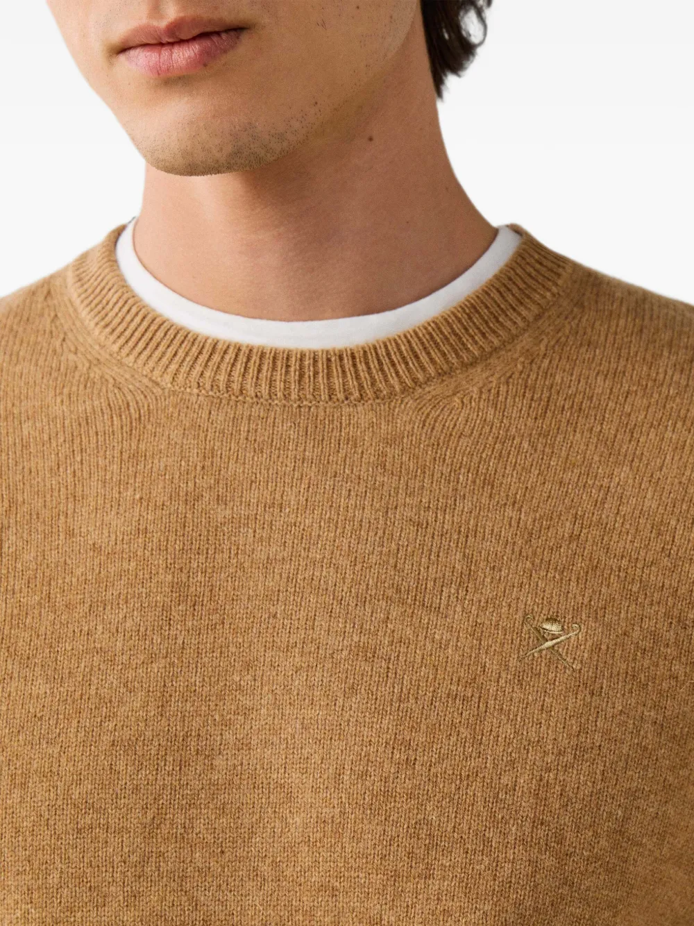 Hackett London Lamswol gebreide trui met ronde hals Beige