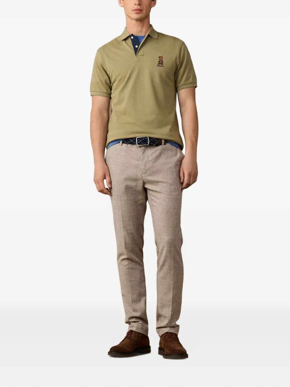 Hackett London Poloshirt met geribbelde afwerking Groen