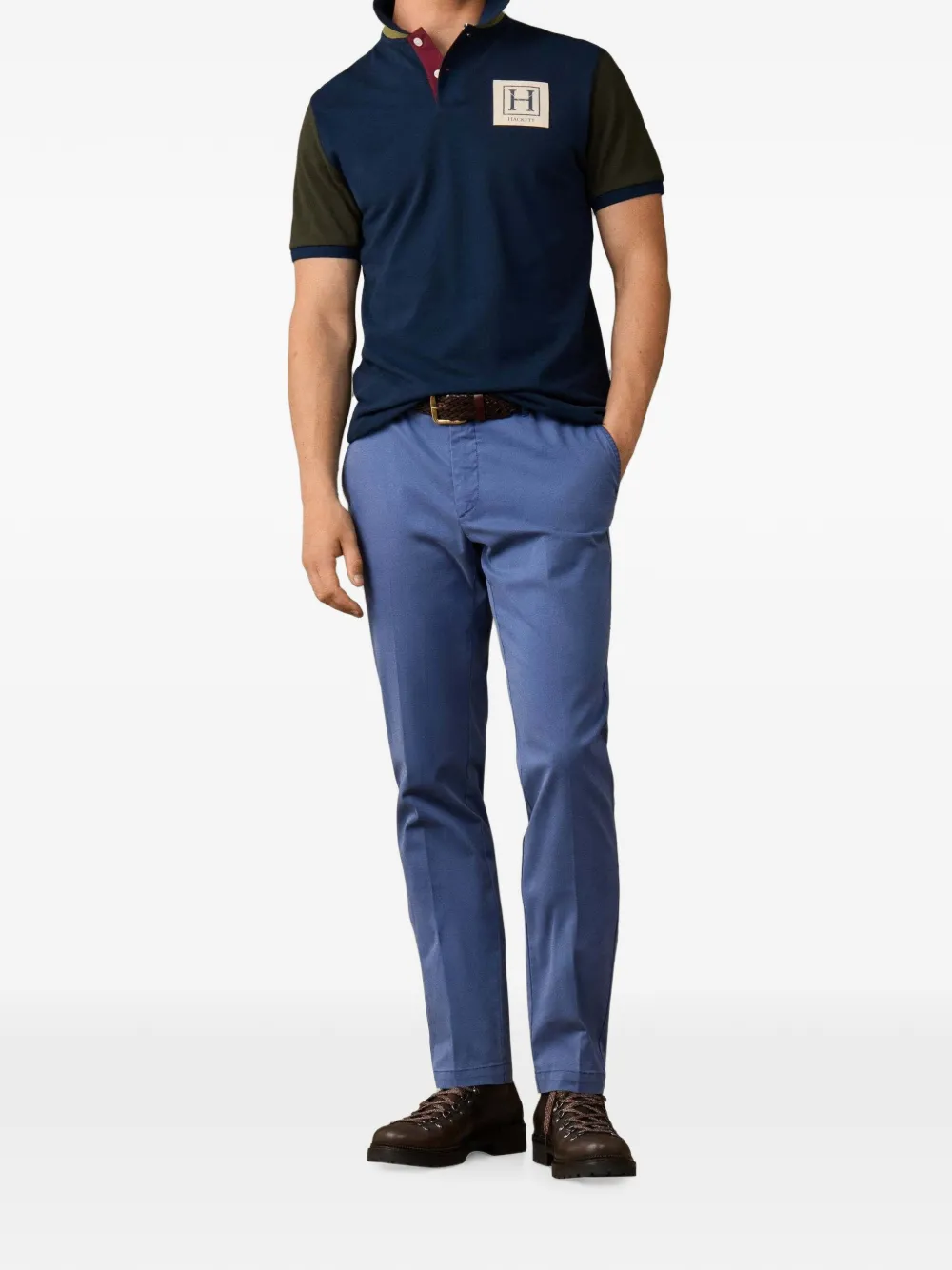 Hackett London Union Jack poloshirt met colourblocking Blauw