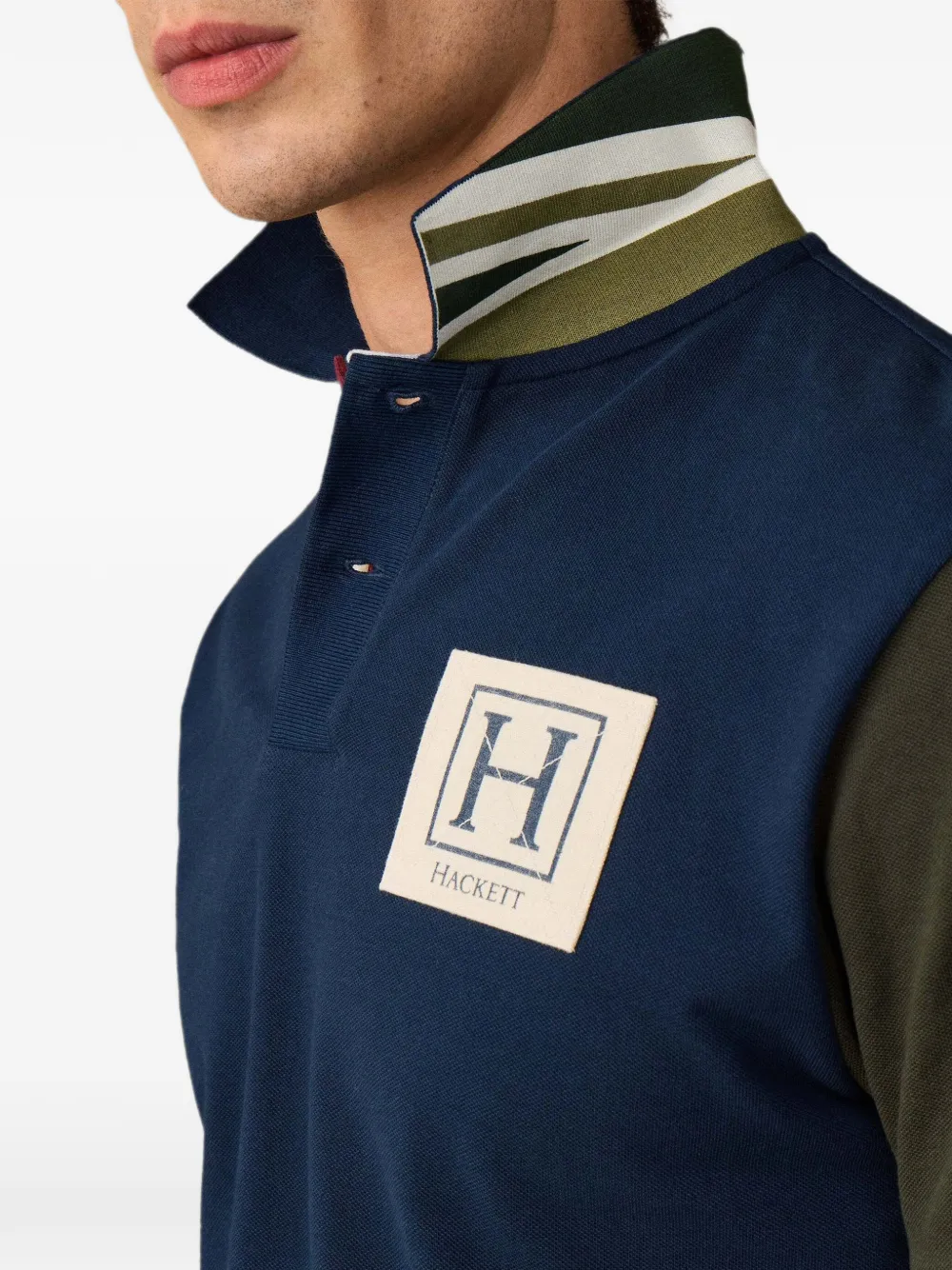Hackett London Union Jack poloshirt met colourblocking Blauw