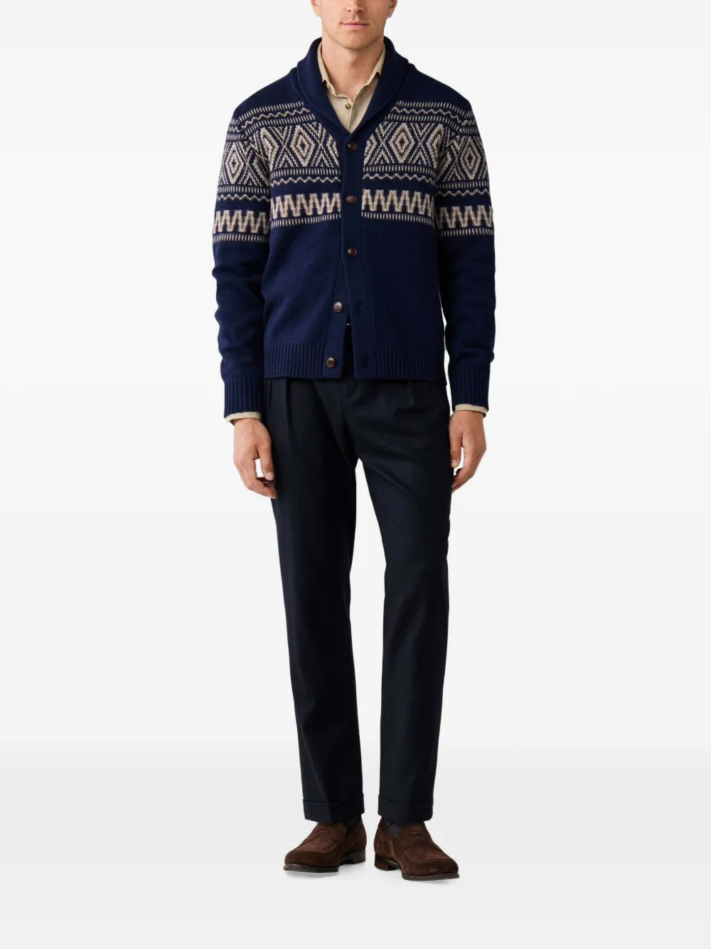 Hackett London Fair Isle vest met sjaalkraag Blauw