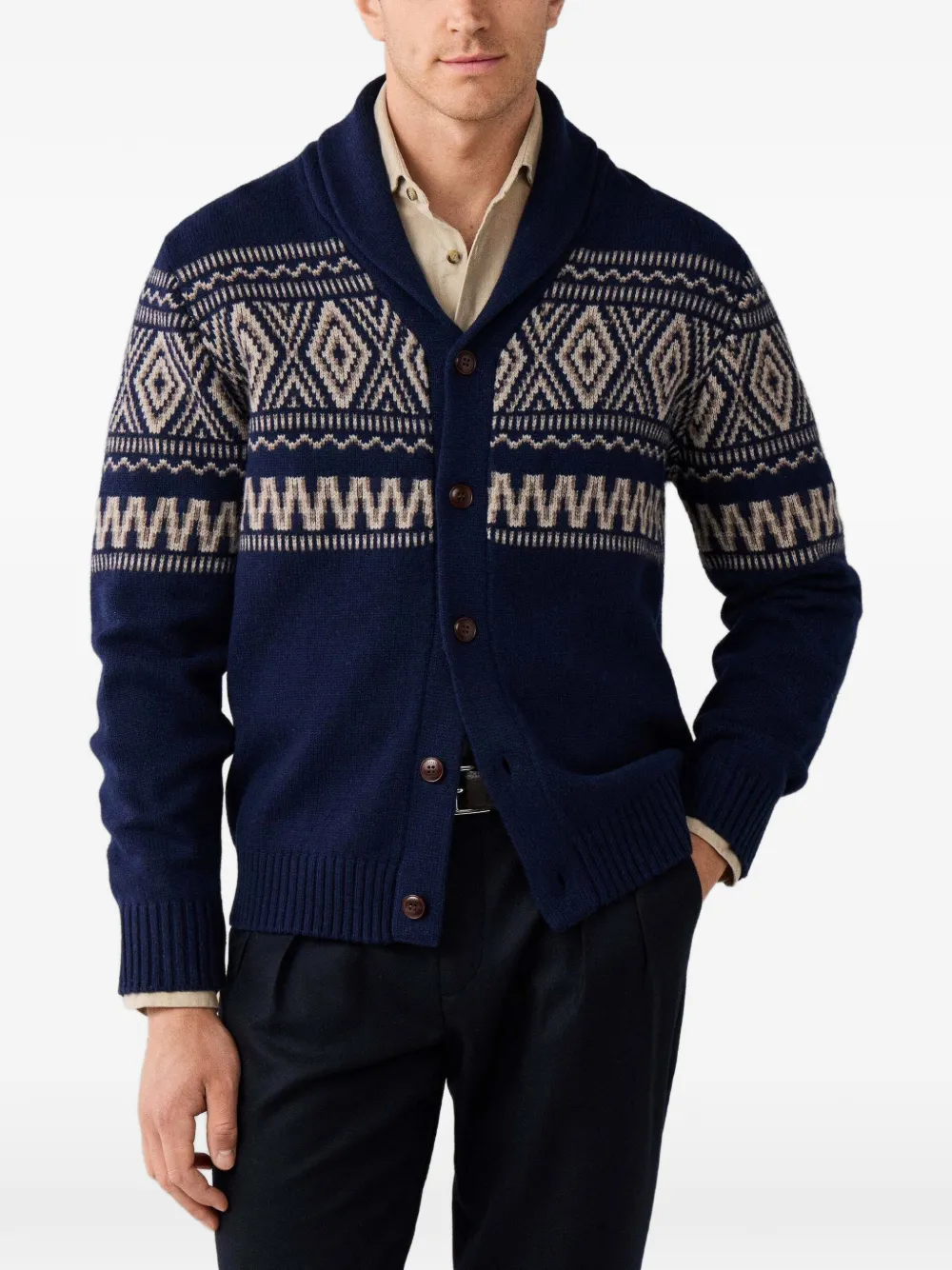 Hackett London Fair Isle vest met sjaalkraag Blauw