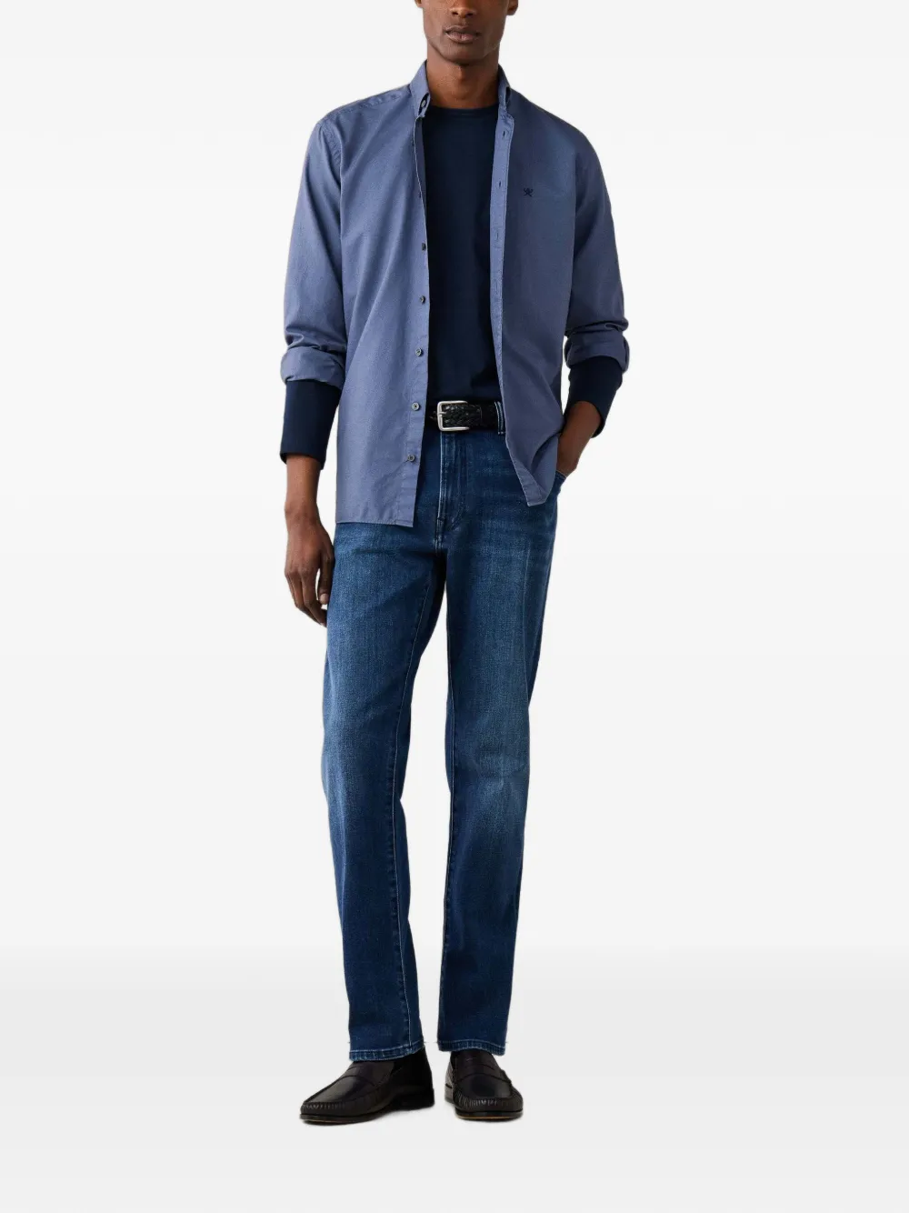 Hackett London Overhemd met geborduurd logo Blauw
