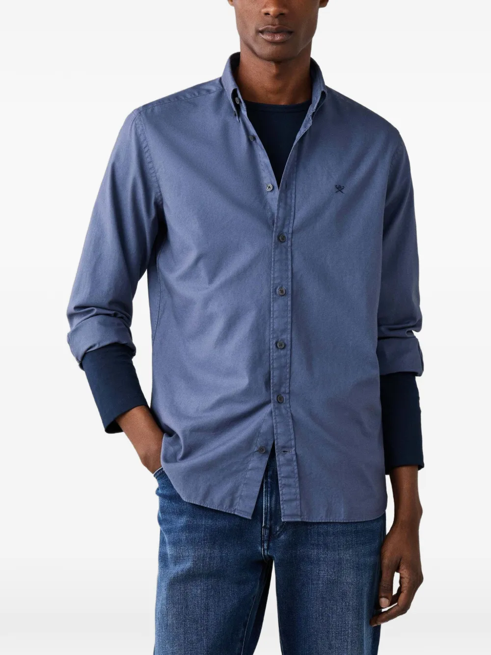 Hackett London Overhemd met geborduurd logo Blauw