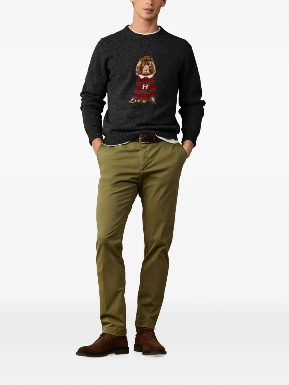 Hackett London Harry gebreide trui met ronde hals en grafische print Grijs