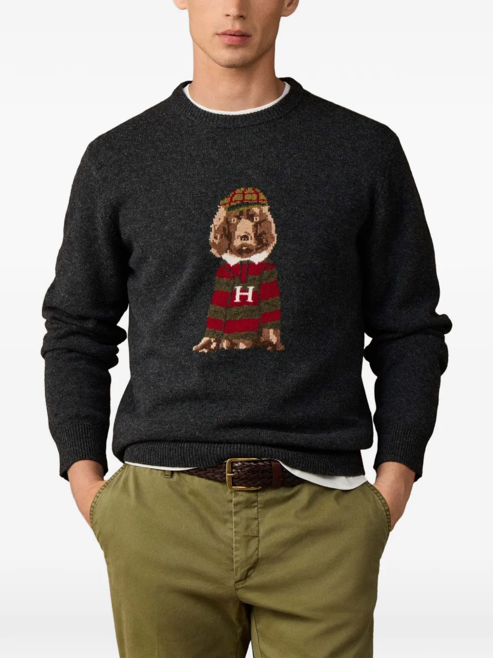 Hackett London Harry gebreide trui met ronde hals en grafische print Grijs