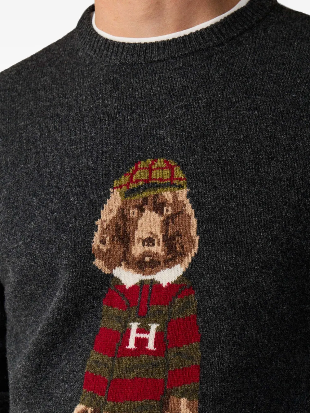Hackett London Harry gebreide trui met ronde hals en grafische print Grijs