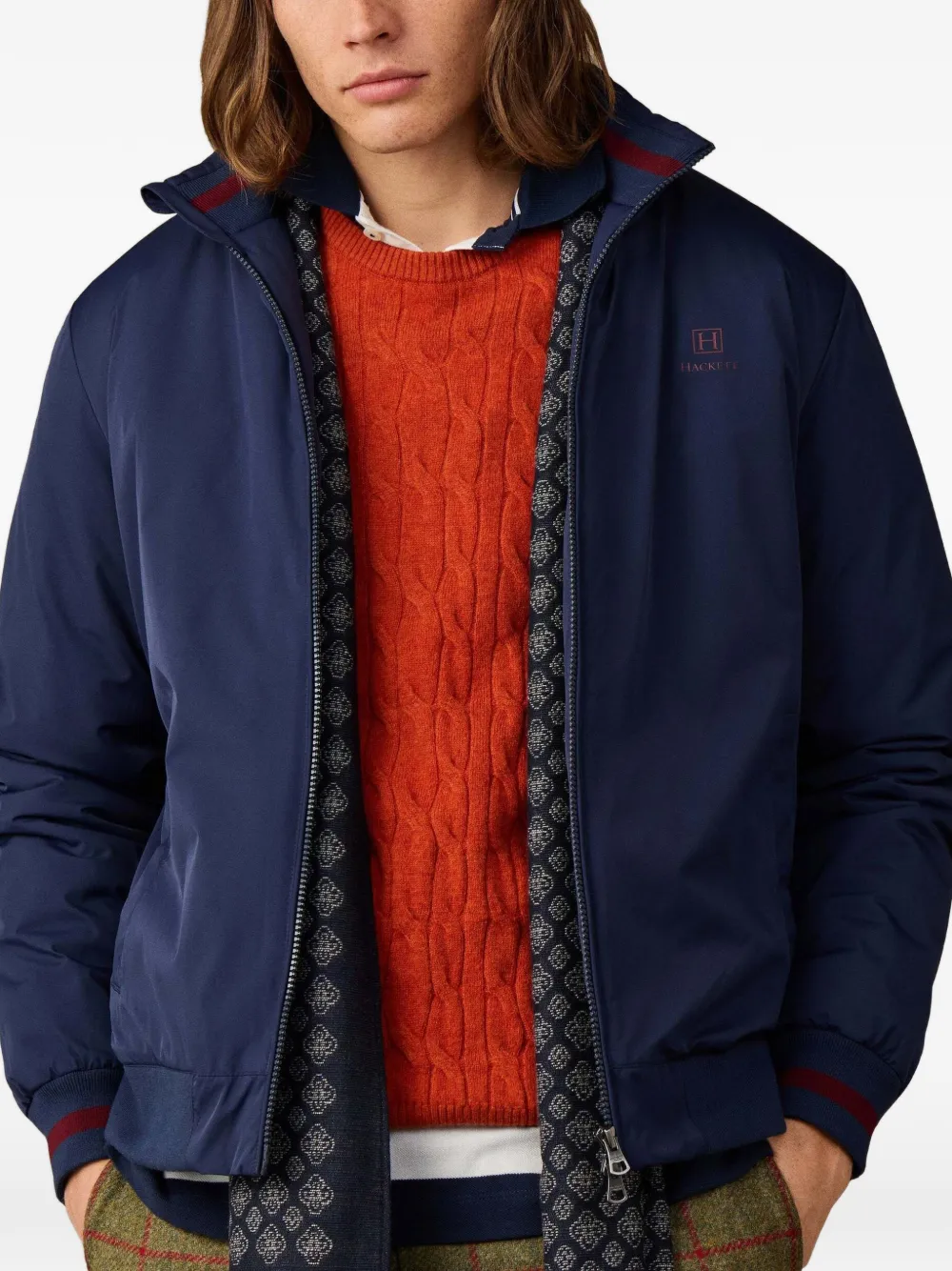 Hackett London Blouson jack met geborduurd logo Blauw